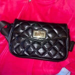 Black faux leather fanny pack